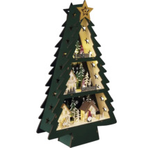 Decoratieve houten kerstboom met sterren en huizen