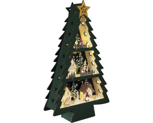 Decoratieve houten kerstboom met sterren en huizen