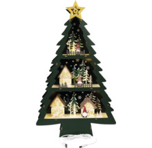 Decoratieve kerstboom van hout met LED verlichting, inclusief huizen en figuren
