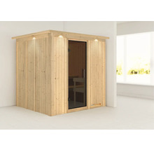 Houten sauna met glazen deur en binnenverlichting