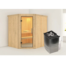 Hoeksauna met saunakachel en saunastenen