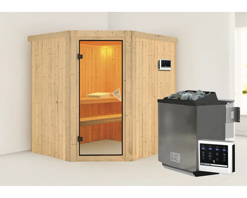 Houten sauna met saunakachel en bediening