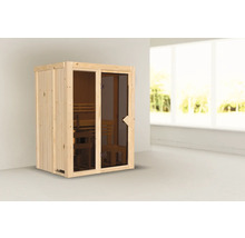 Houten sauna met glazen deur en interieur voor binnenshuis