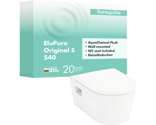Hansgrohe EluPura Original S 540 wandcloset met AquaChannel spoeling, inclusief toiletzitting en geluidsreductie, 20 jaar garantie