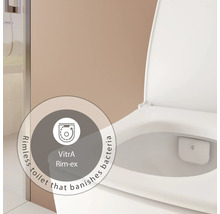 Detail van een randloos toilet dat bacteriegroei tegengaat