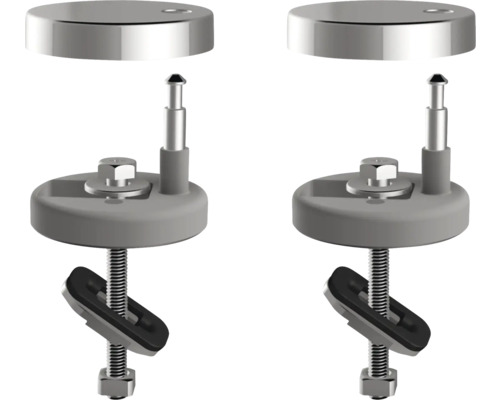 Twee wc-brilbevestigingen met schroeven en afdekdoppen