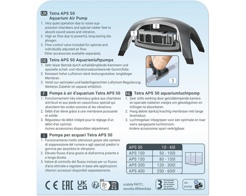 Tetra APS 50 aquariumluchtpomp met geluiddempende kamers en luchtstroomregeling