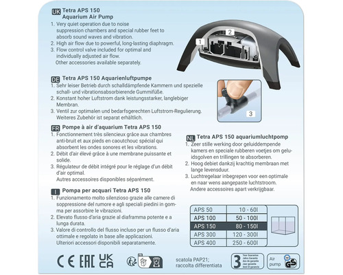 Tetra APS 150 aquariumluchtpomp details