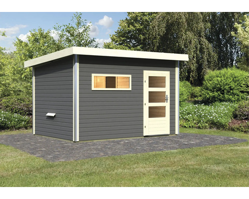 Houten tuinhuis met raam en deur