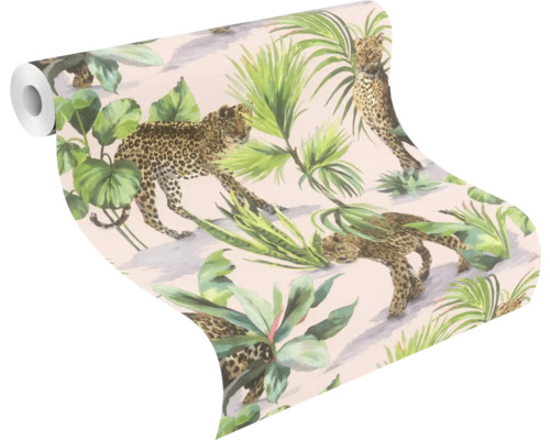 Behangrol met luipaard- en plantenmotief