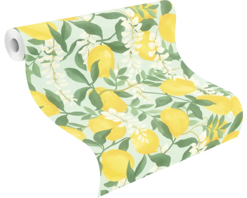 Behangrol met citroenen en bloemmotief