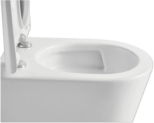 Detailaanzicht van een hangtoilet met geopende toiletdeksel.