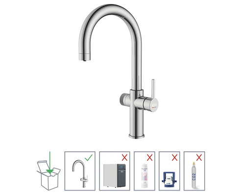 KEQ keukenkraan van metaal, geschikt voor installatie. Niet inbegrepen zijn bruiswatermaker, waterfilter, bevestiging en CO2-cilinder.