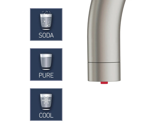 Waterkraan met opties voor frisdrank, zuiver water en koel water