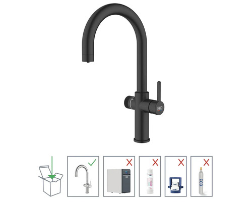 Zwarte keukenkraan voor gebruik met een waterkoeler