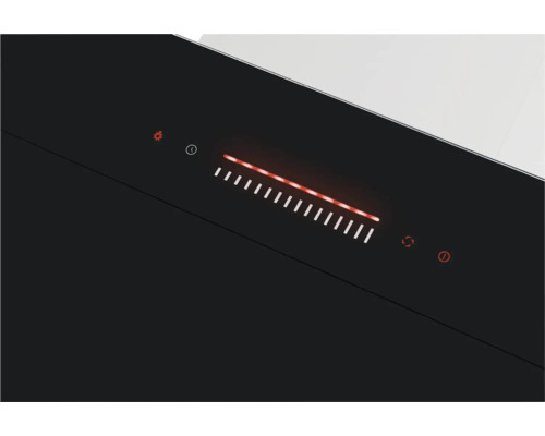 Bedieningspaneel van een afzuigkap met aanraakscherm en symbolen