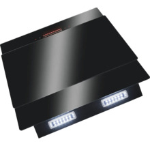 Zwarte afzuigkap met ledverlichting.