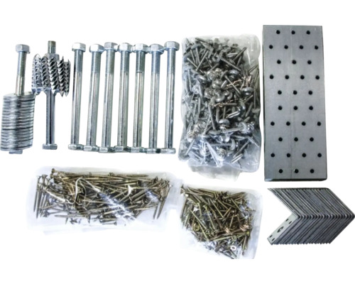 Diverse schroeven, bouten en hoekverbinders