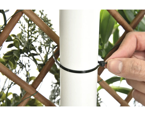 Bevestiging van een privacyscherm met kabelbinders aan een paal