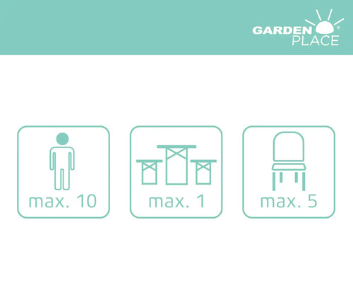 Maximum aantal personen: 10, tafels: 1, stoelen: 5