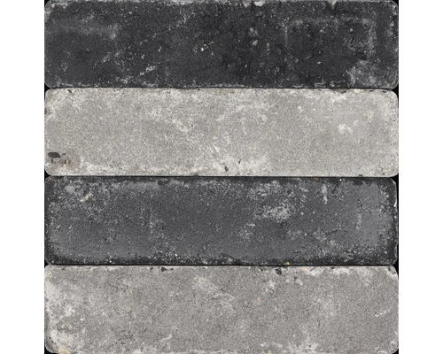 Vier langwerpige straatstenen in grijs en antraciet