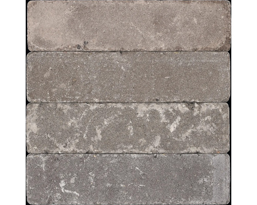 Vier grijze straatbakstenen in detail