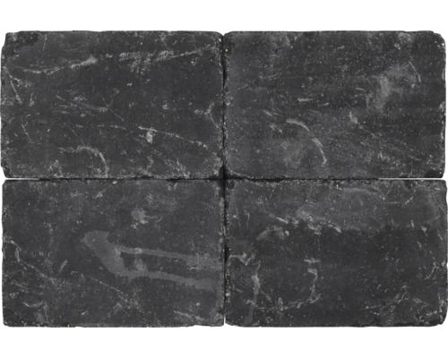 Vier antracietkleurige straatklinkers van aardewerk