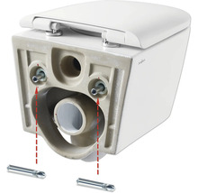 Detailopname van een wandcloset met montage instructies.