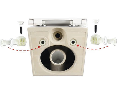 Achterkant van een staand toilet met montageonderdelen