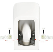 Detail van een toilet met bevestigingsmateriaal