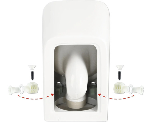 Detail van een toilet met bevestigingsmateriaal