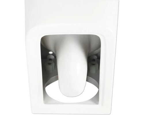 Gedetailleerde weergave van een witte toiletpot met bevestigingsmateriaal