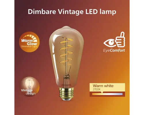 Dimbaar vintage ledlamp met warm wit licht en EyeComfort functie