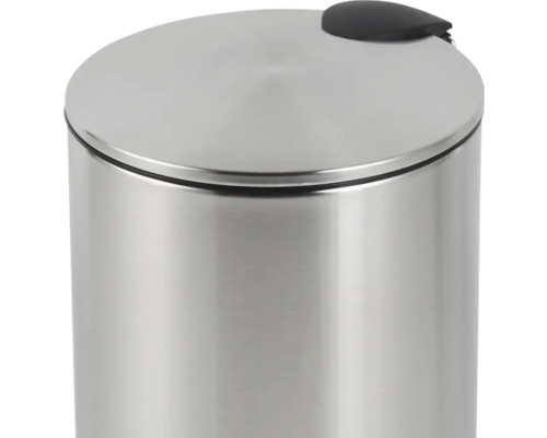 Zilverkleurige roestvrijstalen afvalemmer met deksel en pedaal