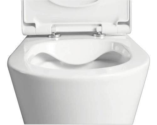 Witte hangtoilet met open deksel