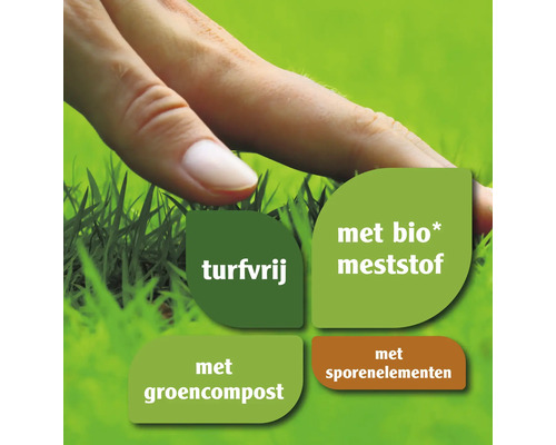 Symboolafbeelding: turfvrij, met bio meststof, met groencompost en met sporenelementen