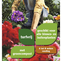 Persoon plant bloemen in turfvrije grond, geschikt voor alle binnen- en buitenplanten, met groencompost, 6 tot 8 weken voeding.