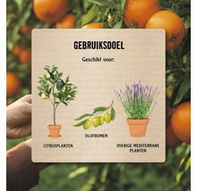 Informatiebord met instructies voor gebruik voor citrusplanten, olijfbomen en andere mediterrane planten.