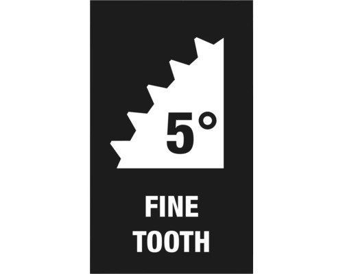 Symbool voor fijne tandsteek met een hoek van 5 graden