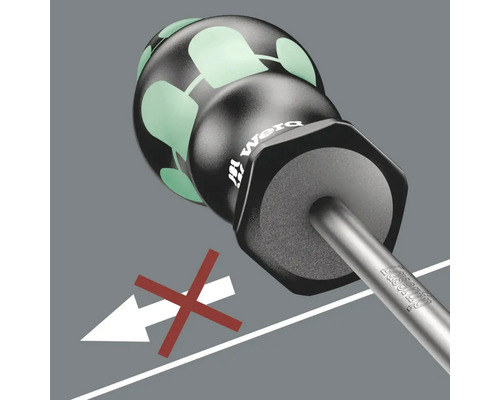 Wera-logo op een schroevendraaier met anti-rollfunctie