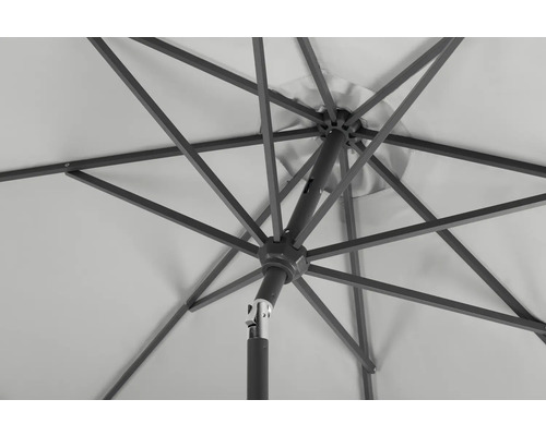 Gedetailleerd beeld van een open parasol met metalen frame