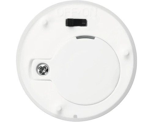 Onderkant van een ronde ledlamp met batterijvak en schakelaar
