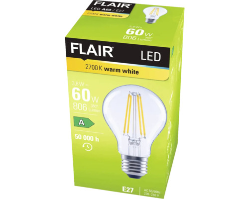FLAIR LED lamp A60 E27, warm wit, op verpakking