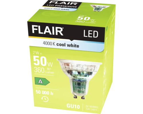 Verpakking van een Flair LED lamp PAR16/GU10 met koel wit licht