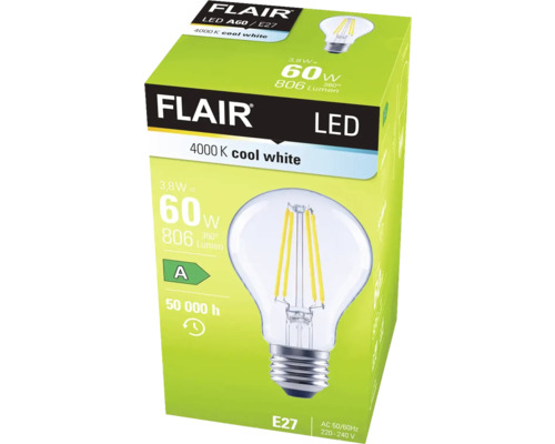 Verpakking van een Flair LED lamp A60 E27 met 4000 Kelvin