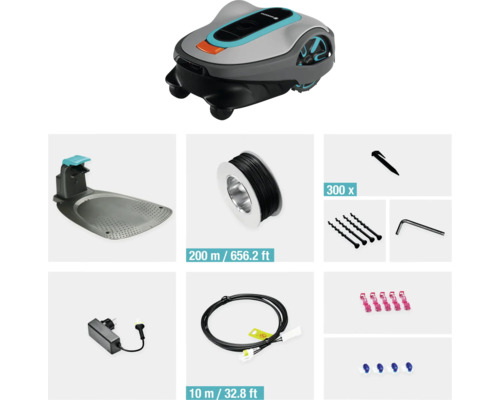 Gardena robotmaaier set met laadstation, begrenzingsdraad, haken, verbindingsstukken en accessoires