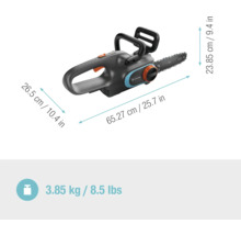 Gardena accu kettingzaag met afmetingen en gewicht informatie