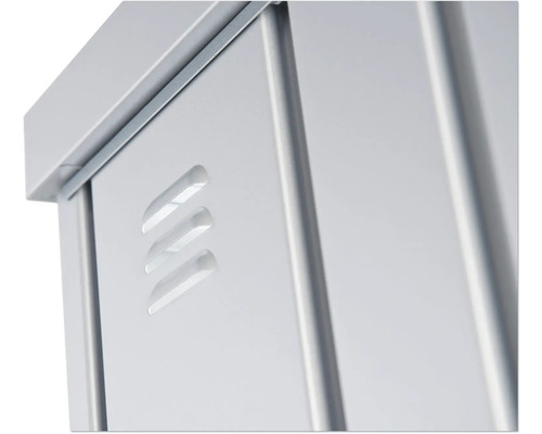 Detailopname van een metalen kast met ventilatiesleuven