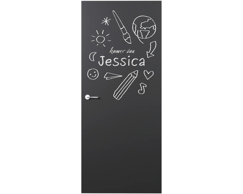 Kamerdeur met krijttekening en deurklink
