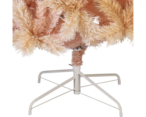 Detailweergave van een kunstkerstboom met metalen standaard